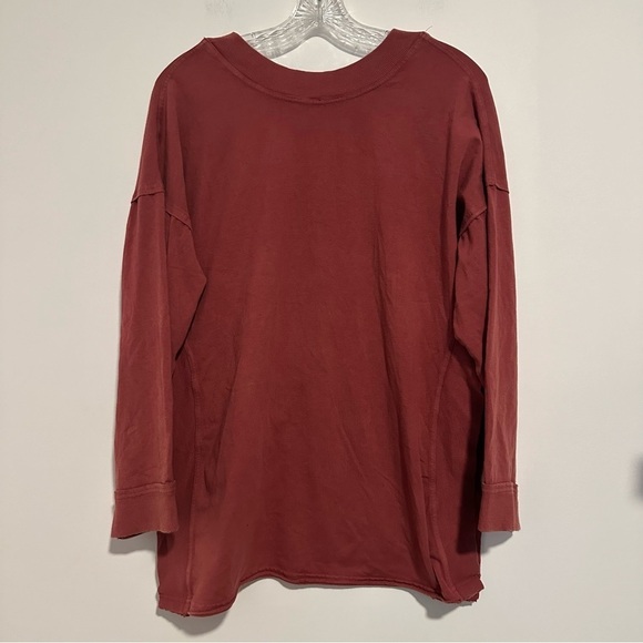 Free people movement red v-neck slit sides long sleeve pull over - Picture 6 of 6